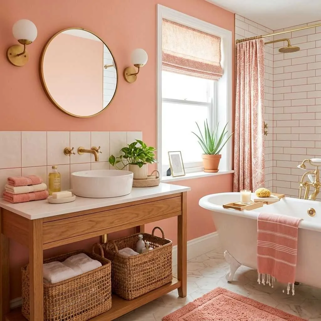 14 Colorful Summer Home Interior Designs to Brighten Your Space 10 Coral and Cream Bathroom Retreat
