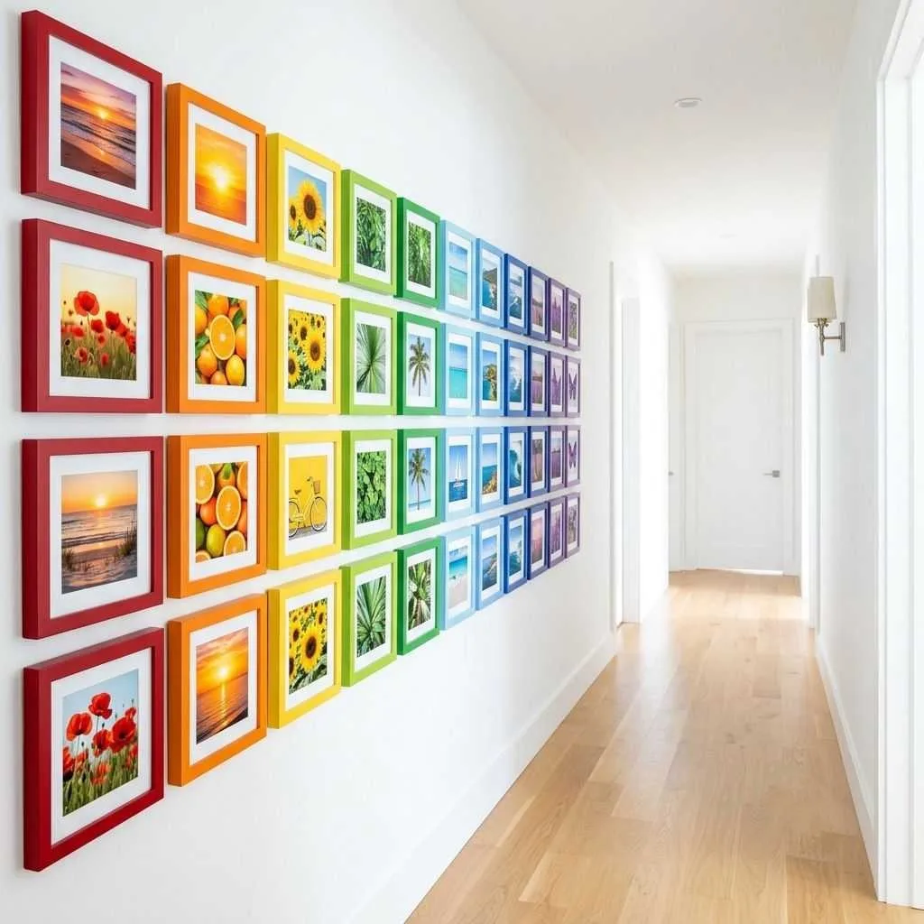 14 Colorful Summer Home Interior Designs to Brighten Your Space 8 Rainbow Gallery Wall Hallway