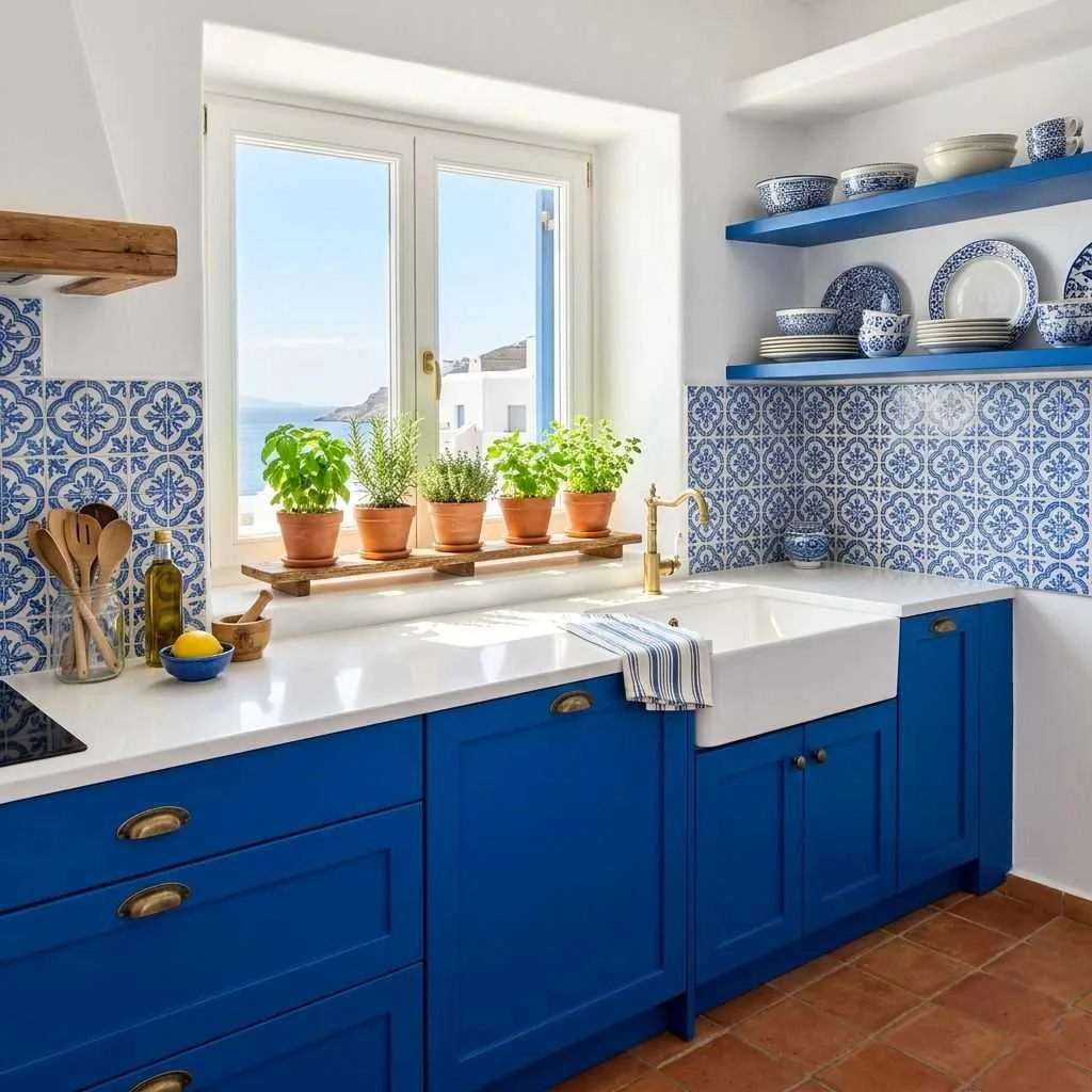 14 Colorful Summer Home Interior Designs to Brighten Your Space 7 Mediterranean Blue and White Kitchen
