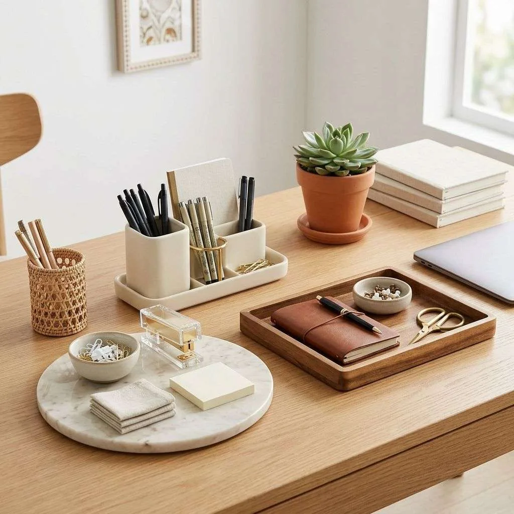 Use Aesthetic Organizing Trays and Desk Caddy Sets