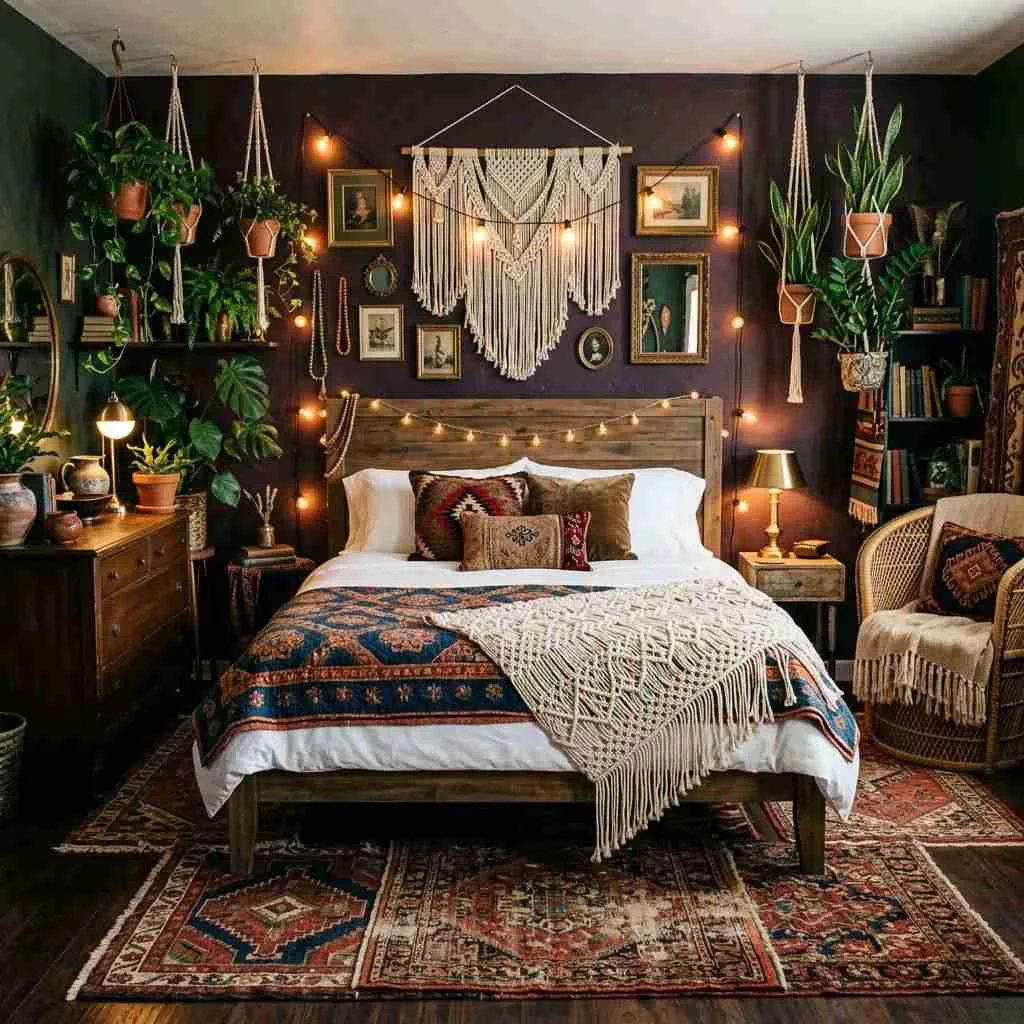 The Eclectic Dark Boho Bedroom