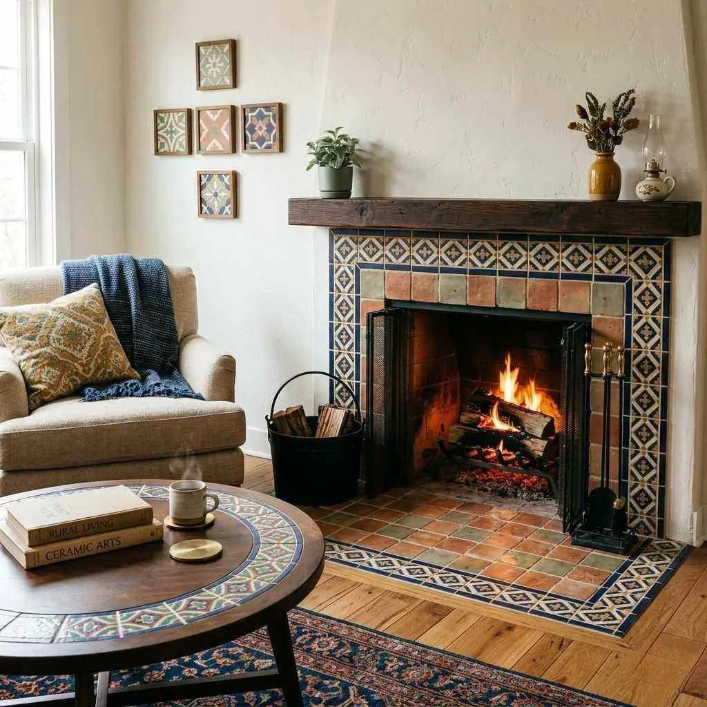 Earthy Tiled Accents and Hearth Details