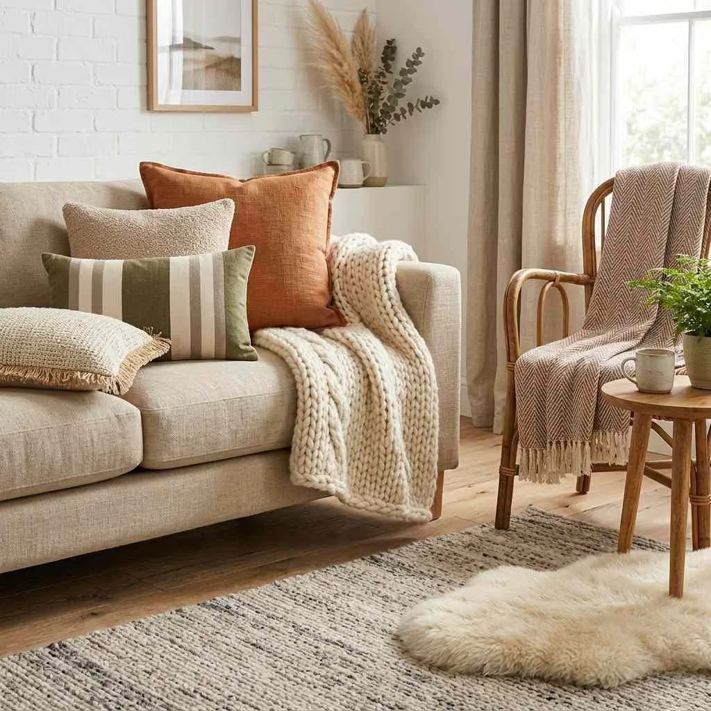 Layered Textiles for a Cosy, Organic Feel
