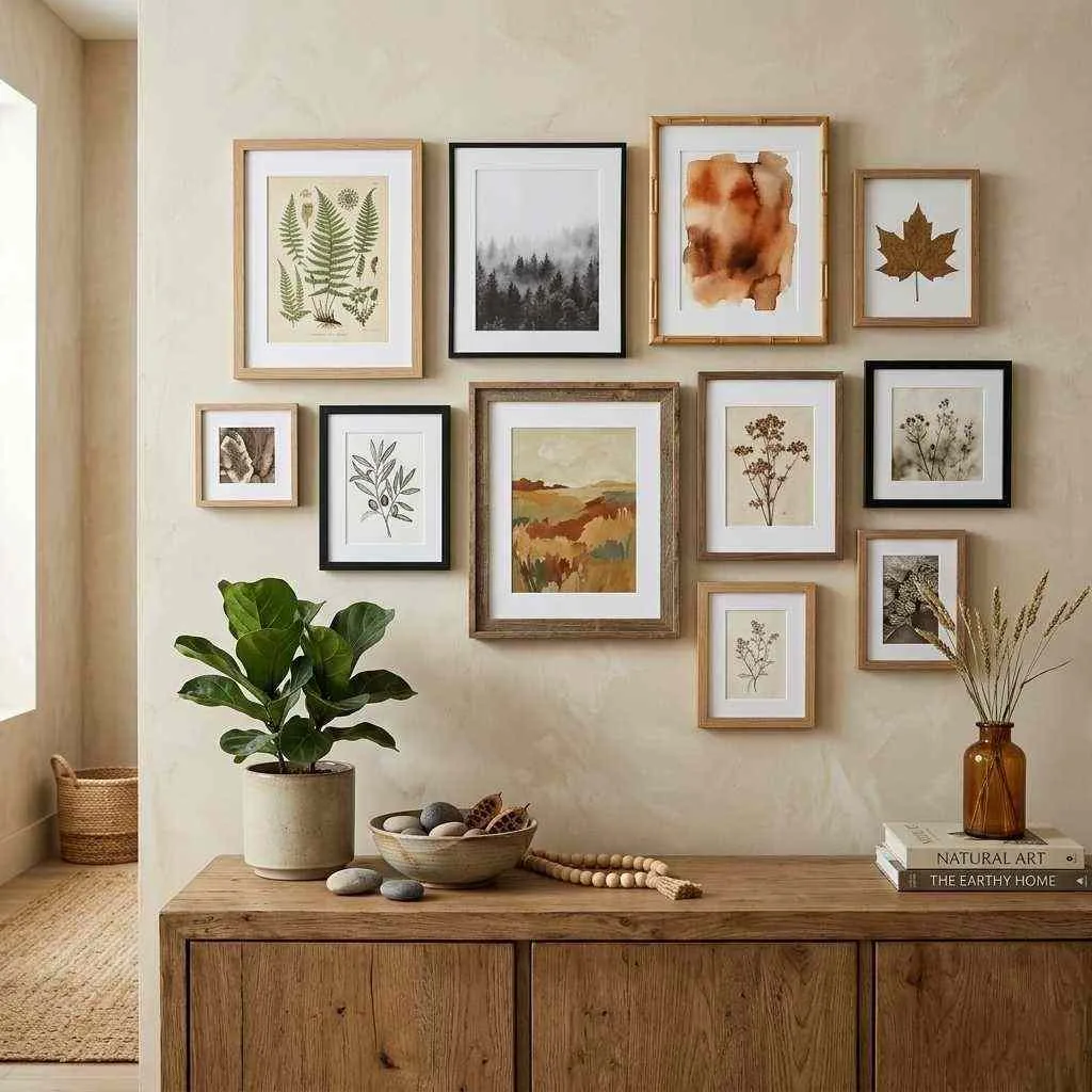 Earthy Gallery Wall With Natural Framing