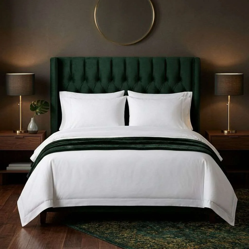 Forest Green Velvet Headboard for Luxurious Drama