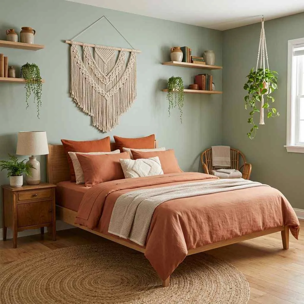 Green and Terracotta Color Combo for a Boho Bedroom