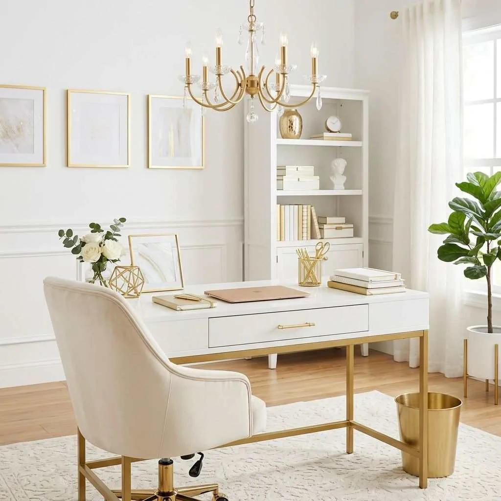 18 Home Office Ideas for Women: Create Your Dream Workspace 8 The Glam Gold and White Office