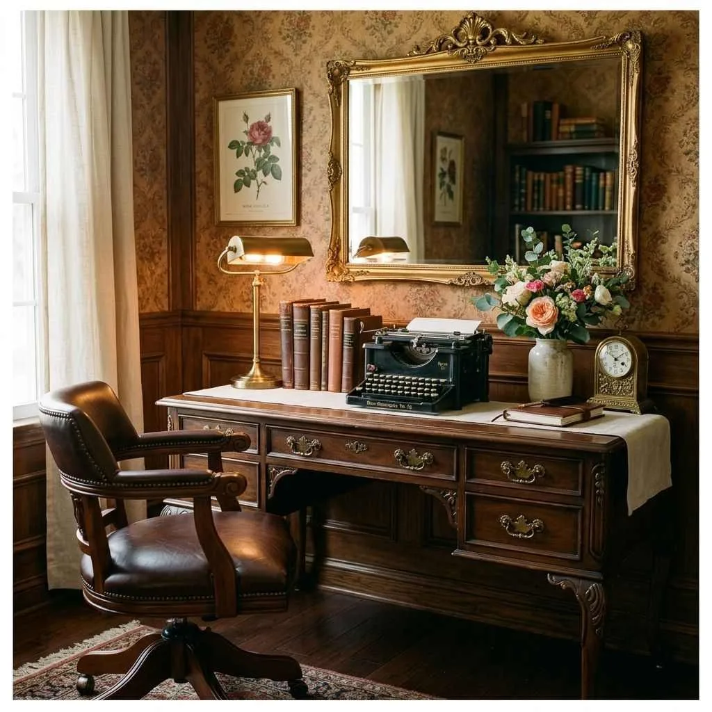18 Home Office Ideas for Women: Create Your Dream Workspace 17 The Vintage Antique Charm Office