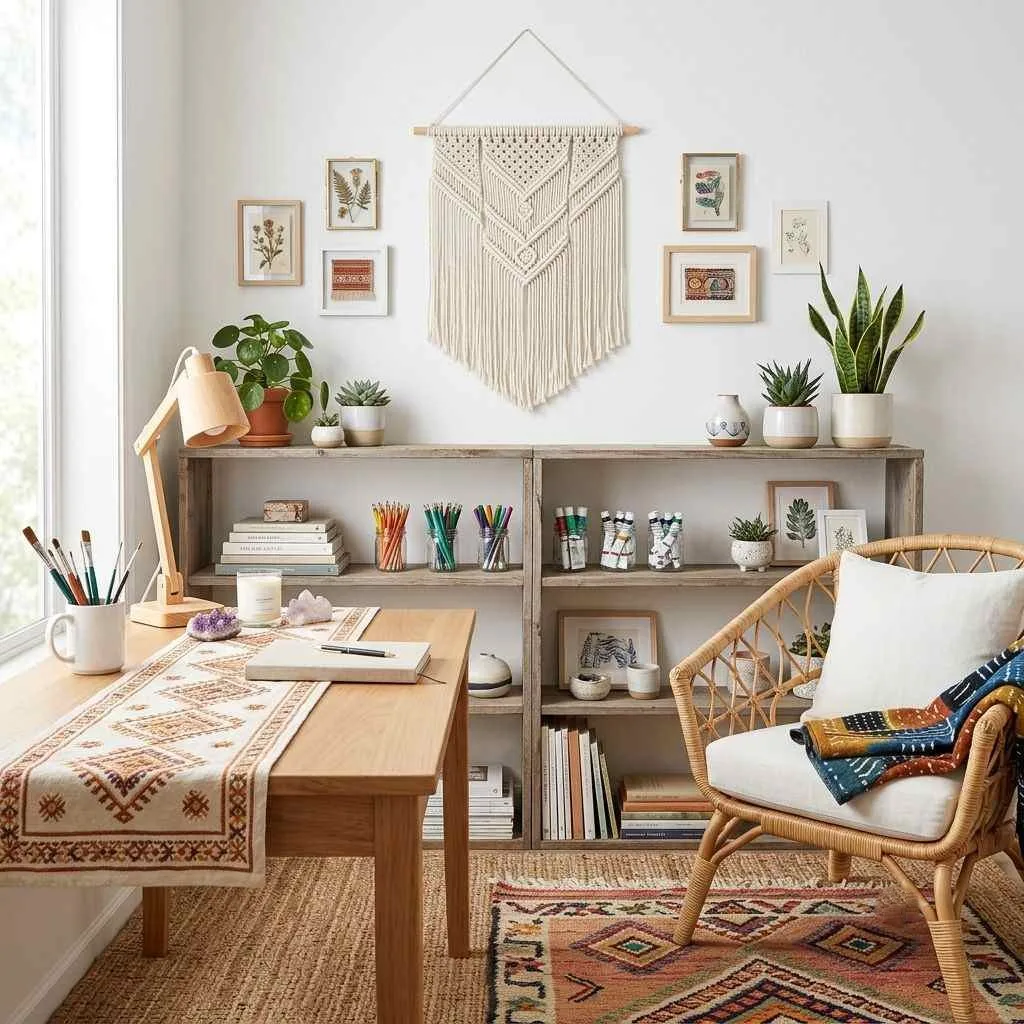 18 Home Office Ideas for Women: Create Your Dream Workspace 13 The Boho Chic Creative Studio