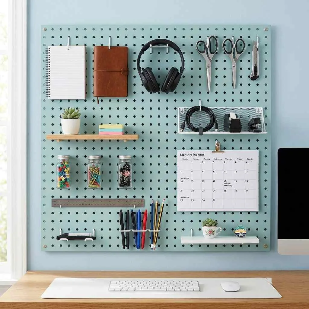 18 Home Office Ideas for Women: Create Your Dream Workspace 12 The Pegboard Organization Wall