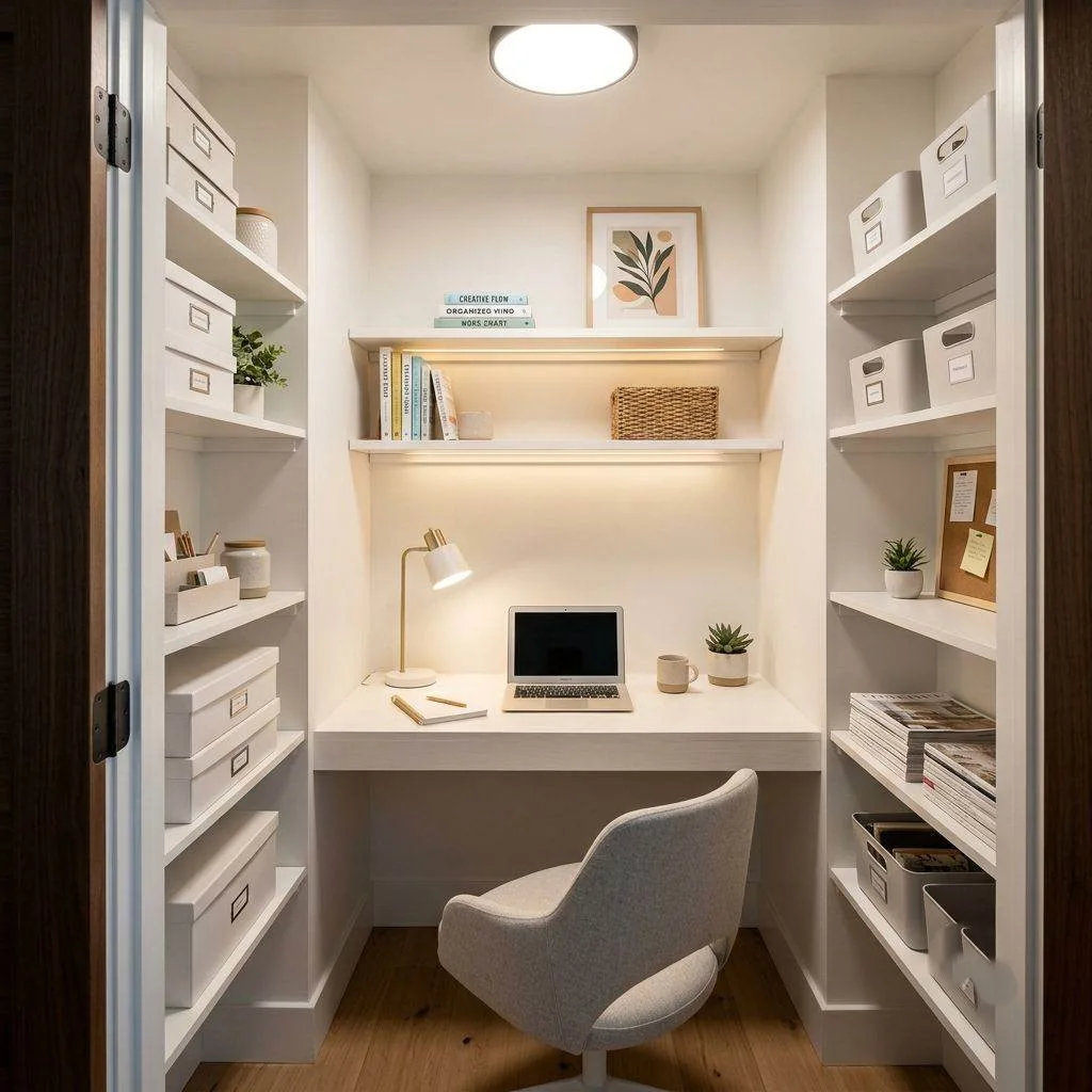 18 Home Office Ideas for Women: Create Your Dream Workspace 19 The Walk-In Closet Office Conversion