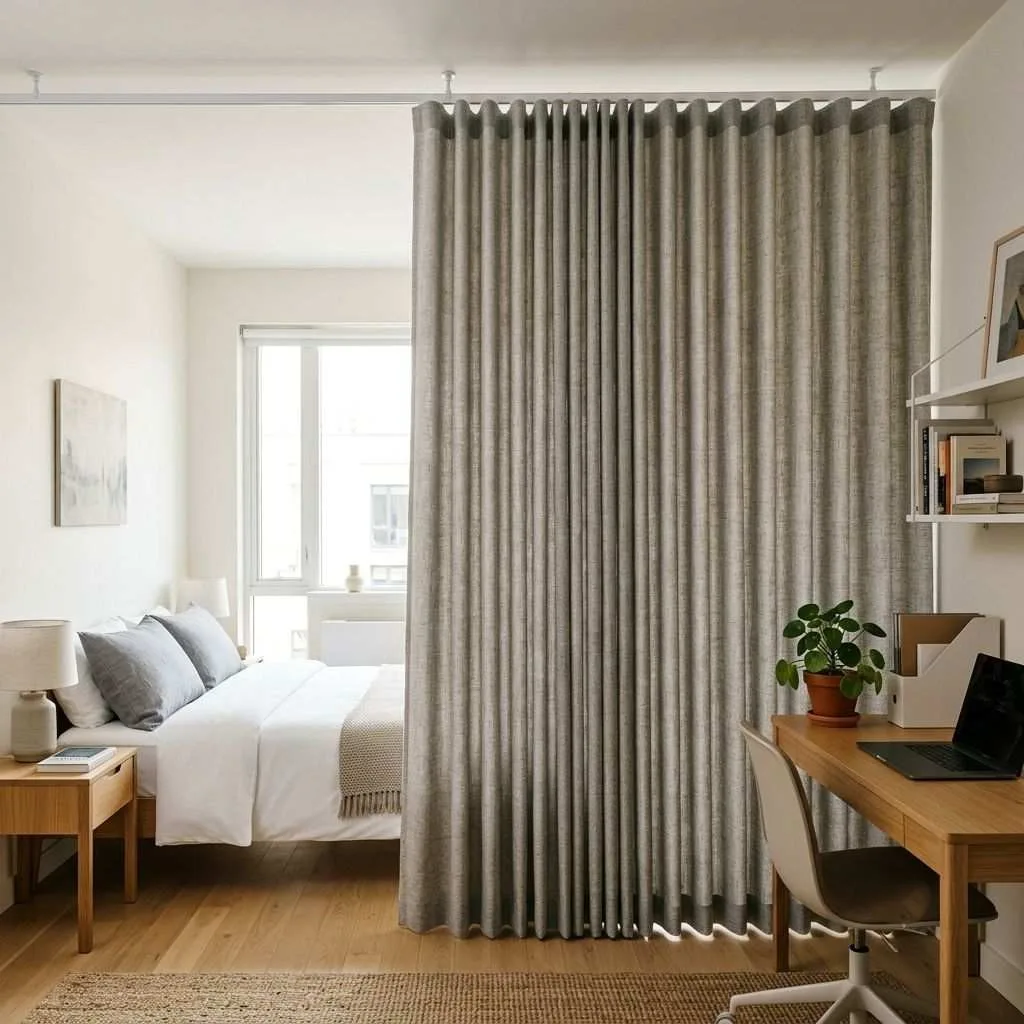 14 Home Office and Guest Room Combo Ideas 5 The Curtain Divider: Affordable and Beautifully Flexible