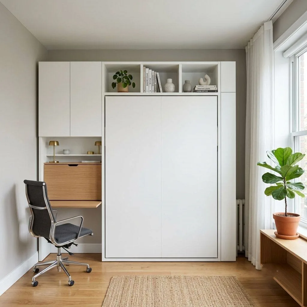 14 Home Office and Guest Room Combo Ideas 2 The Murphy Bed Magic: Work by Day, Sleep by Night