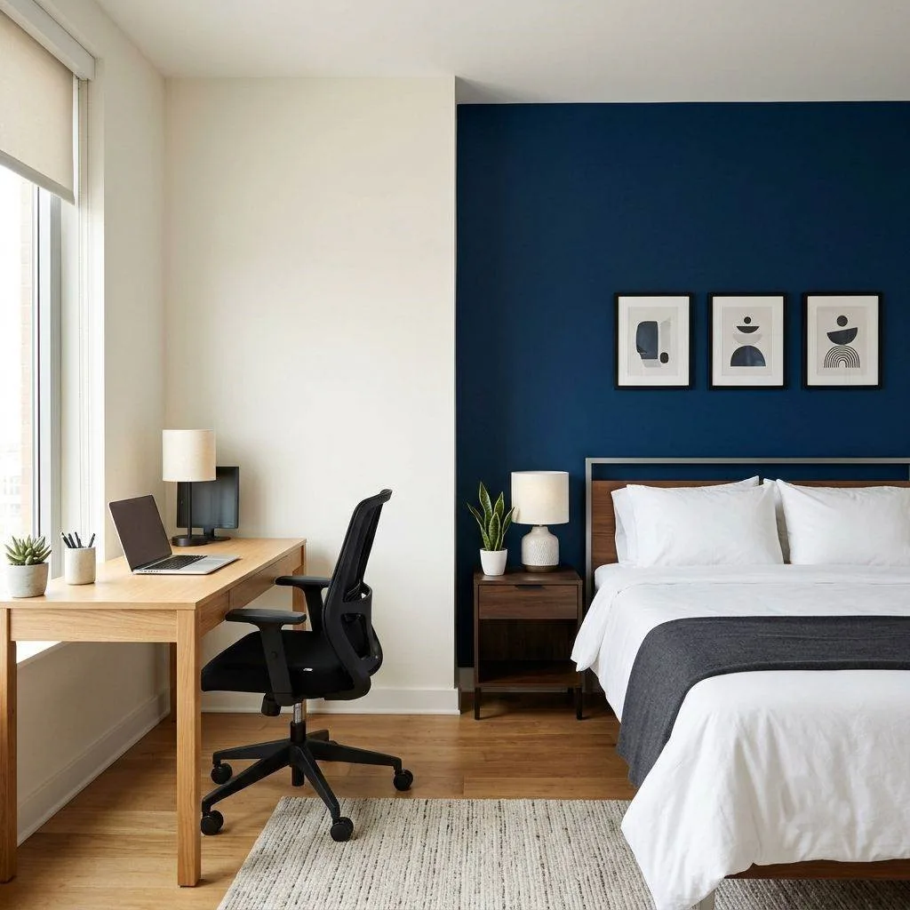 14 Home Office and Guest Room Combo Ideas 14 The Bold Accent Wall: Define Zones Without Furniture
