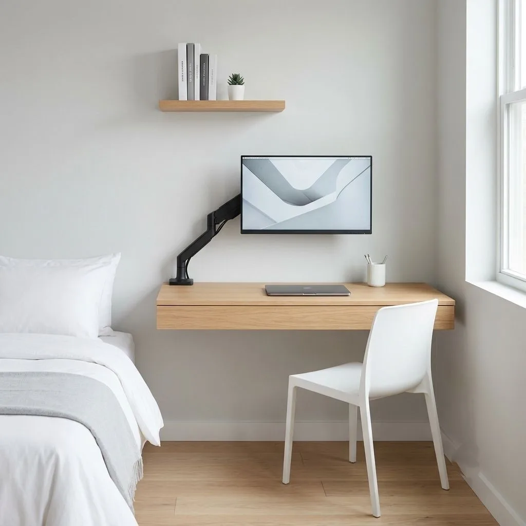 14 Home Office and Guest Room Combo Ideas 12 The Floating Desk Wall: Minimal Footprint, Maximum Impact