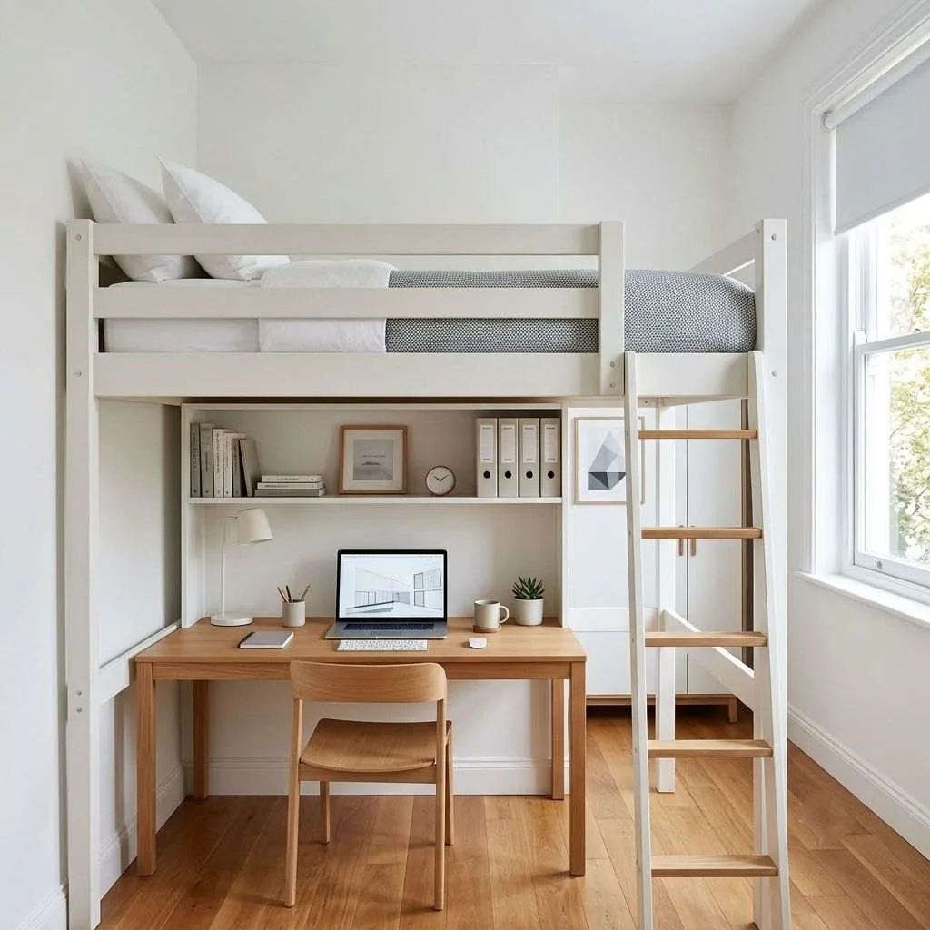 14 Home Office and Guest Room Combo Ideas 7 The Loft Bed Workspace: Stack Your Life Vertically