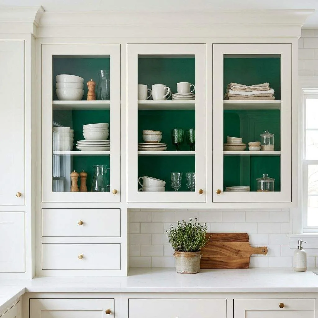 Paint Glass-Front Cabinets in a Contrasting Color