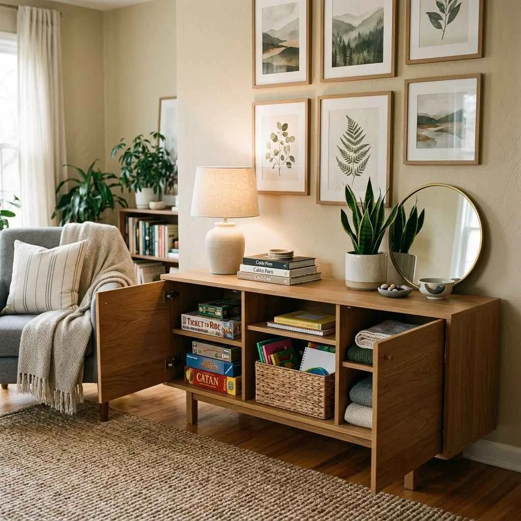 15 Living Room Organization Ideas That Will Transform Your Space 15 Bring In a Sideboard for Extra Hidden Storage