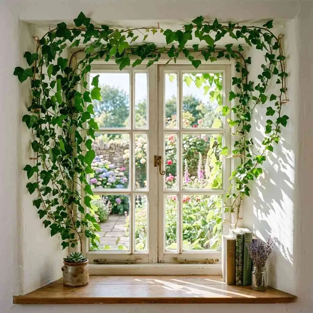 15 Living Room Plants Decor Ideas That'll Transform Your Space 7 Trailing Ivy Around Window Frames