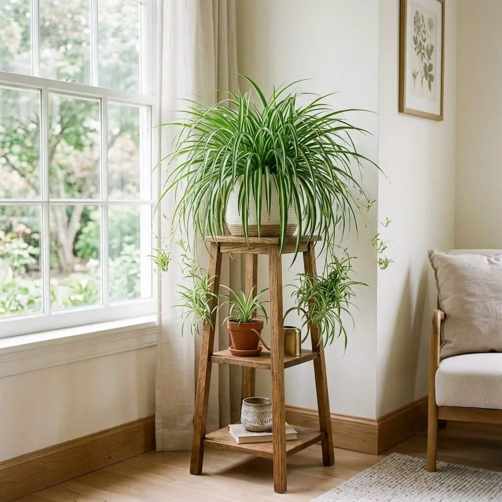 15 Living Room Plants Decor Ideas That'll Transform Your Space 15 Spider Plant on a Plant Stand