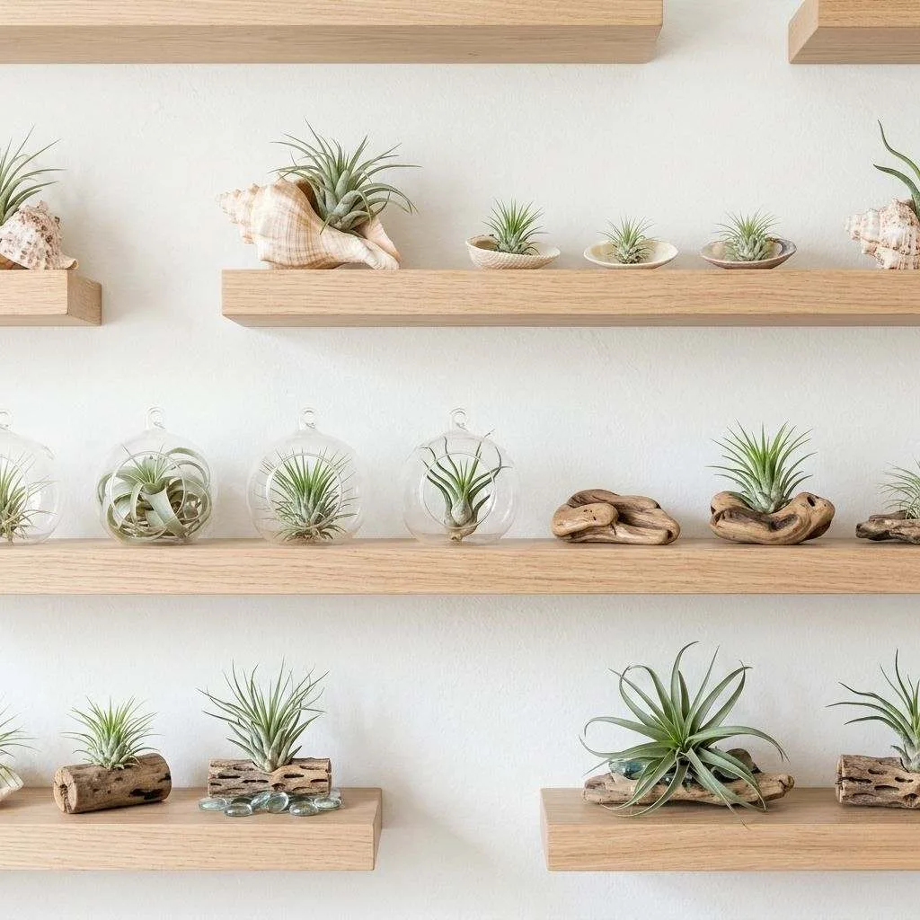 15 Living Room Plants Decor Ideas That'll Transform Your Space 11 Air Plants on Floating Shelves
