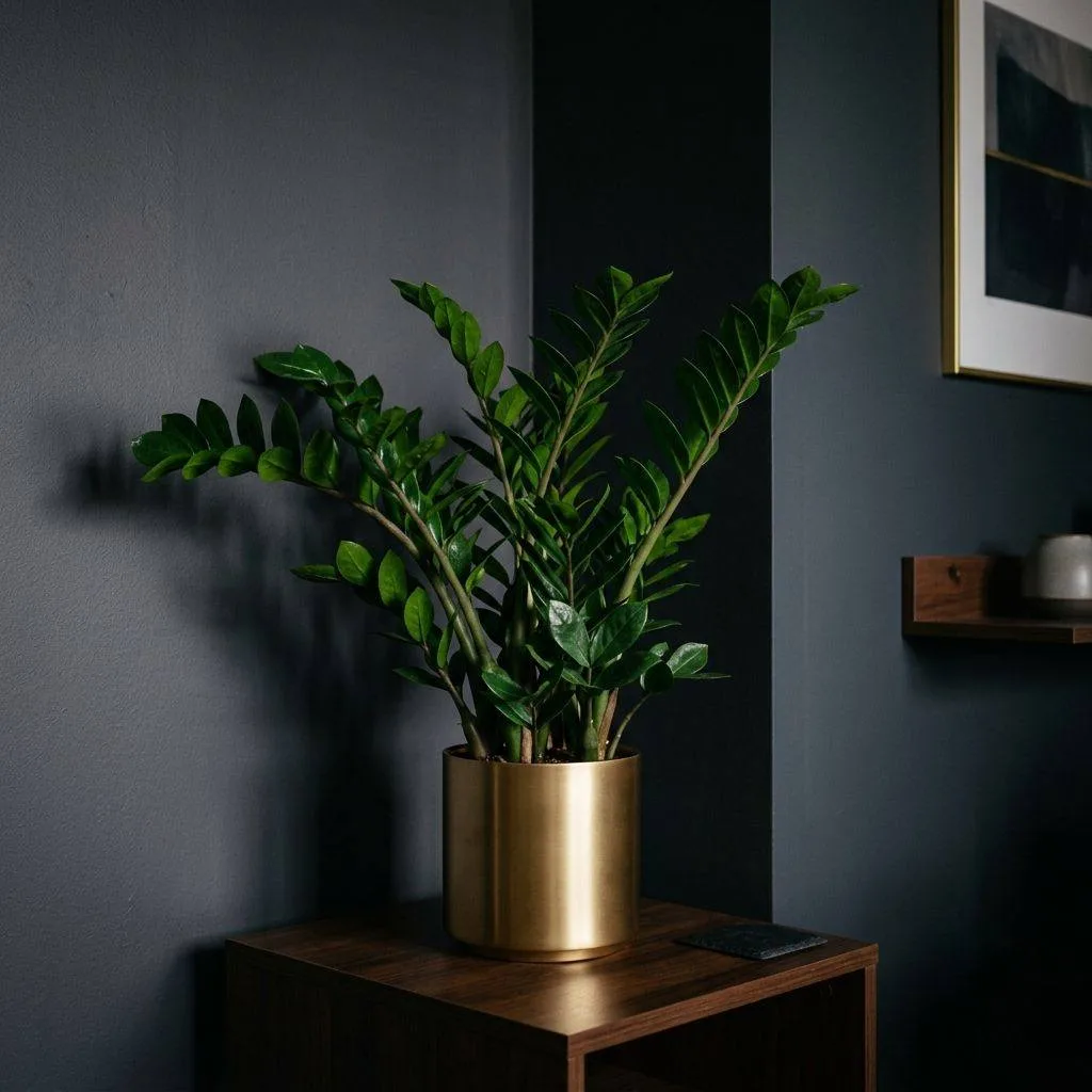 15 Living Room Plants Decor Ideas That'll Transform Your Space 8 ZZ Plant for Dark Corners