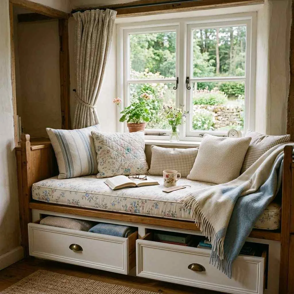 15 Modern Cottage Bedroom Decor Ideas 6 Cozy Window Seat With Built-In Storage