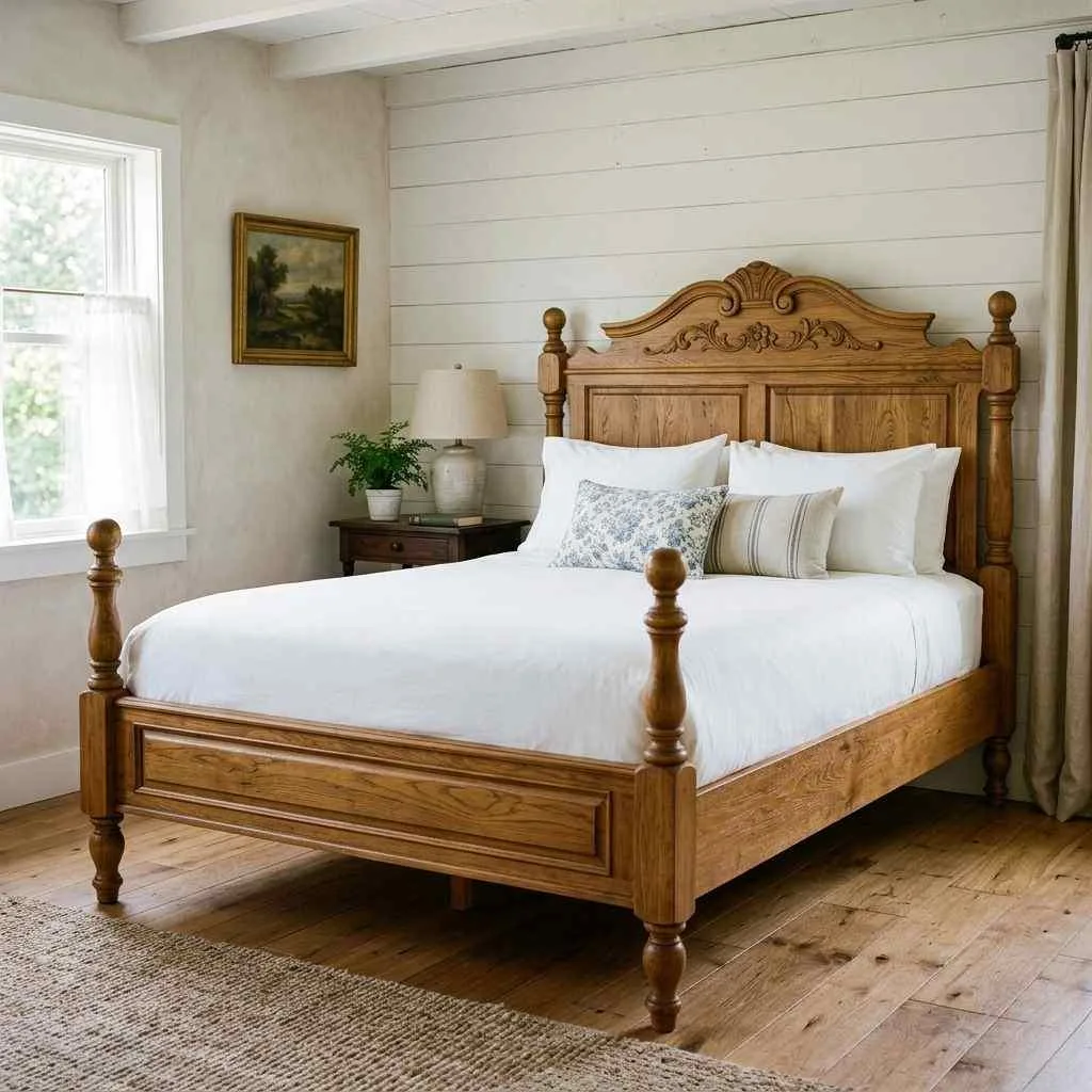 15 Modern Cottage Bedroom Decor Ideas 5 Vintage-Inspired Wooden Bed Frame