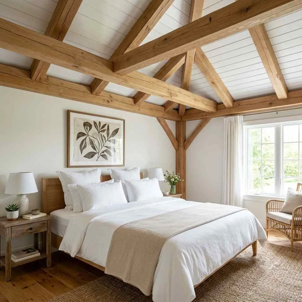 15 Modern Cottage Bedroom Decor Ideas 3 Exposed Wooden Ceiling Beams