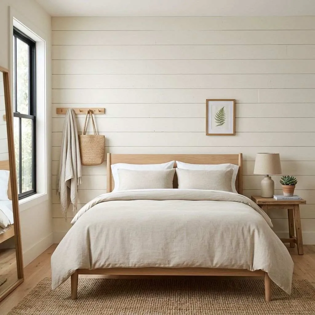 15 Modern Cottage Bedroom Decor Ideas 2 Shiplap Accent Wall With Soft Neutral Tones