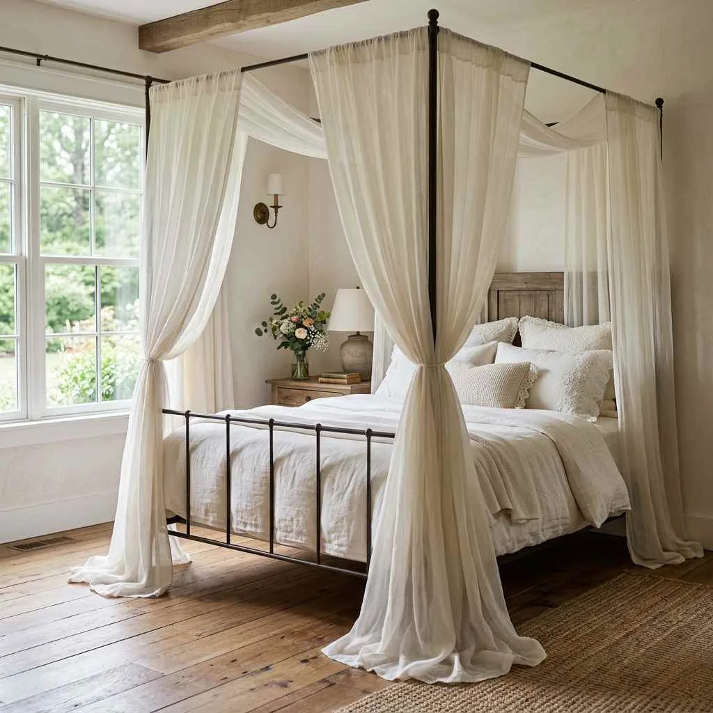 15 Modern Cottage Bedroom Decor Ideas 14 Dreamy Canopy Bed With Sheer Drapes