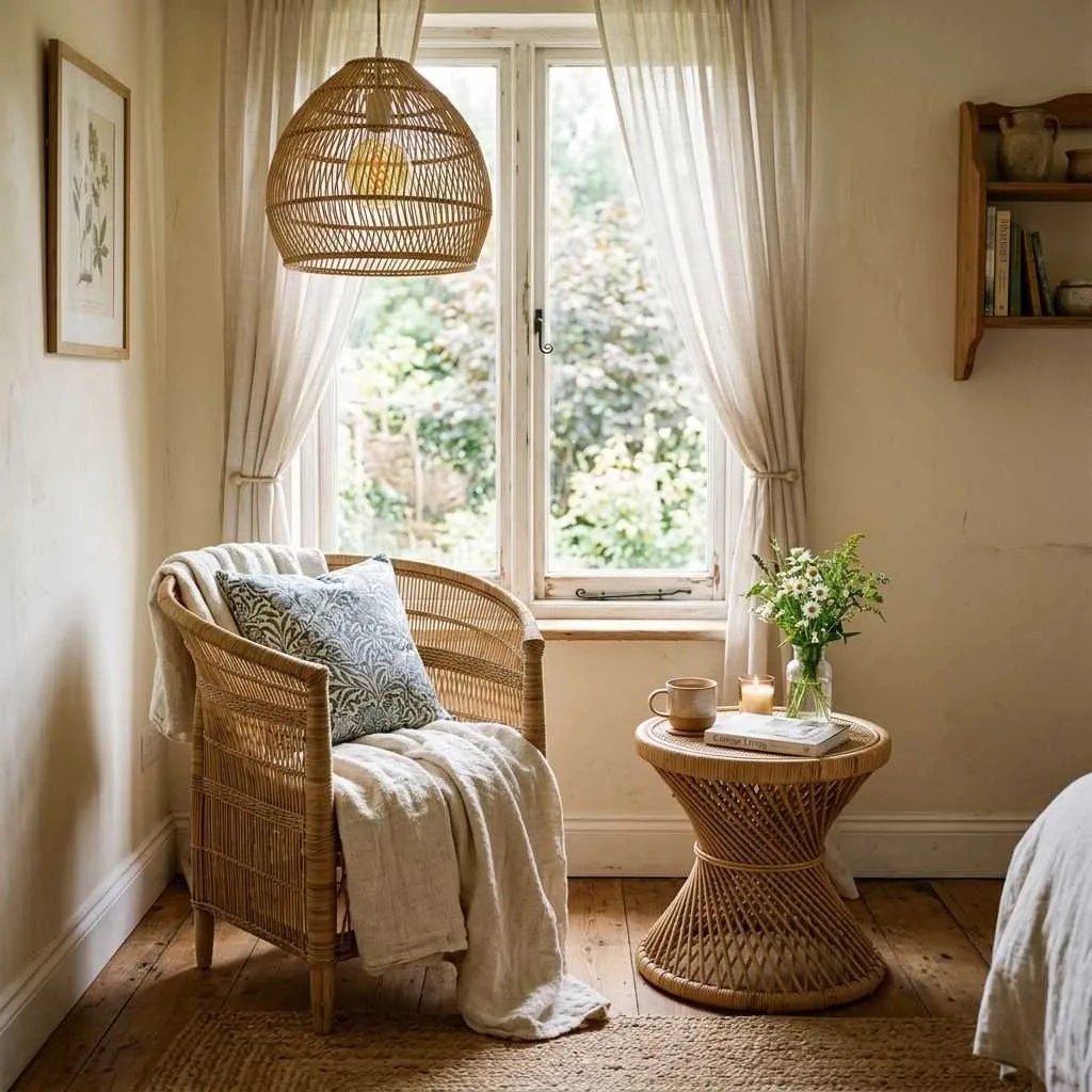 15 Modern Cottage Bedroom Decor Ideas 8 Wicker and Rattan Furniture Accents