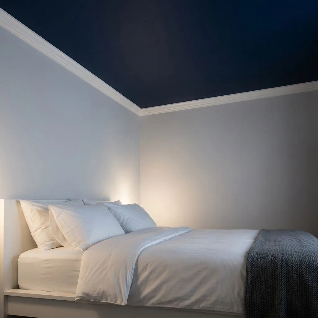 15 Navy Blue Bedroom Ideas That'll Make You Never Want to Leave Your Room 6 Moody Navy Blue Ceiling Trick