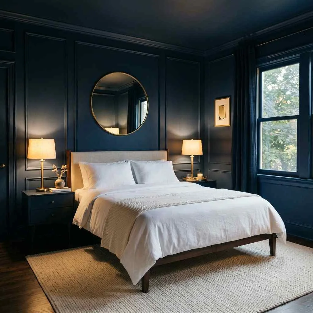15 Navy Blue Bedroom Ideas That'll Make You Never Want to Leave Your Room 9 Dark Navy Blue Full Room Immersion