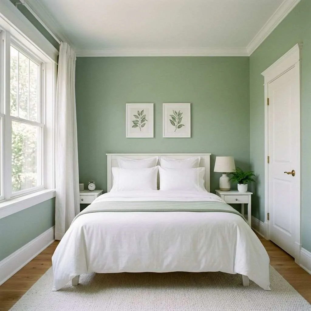 Full Sage Green Room with White Trim