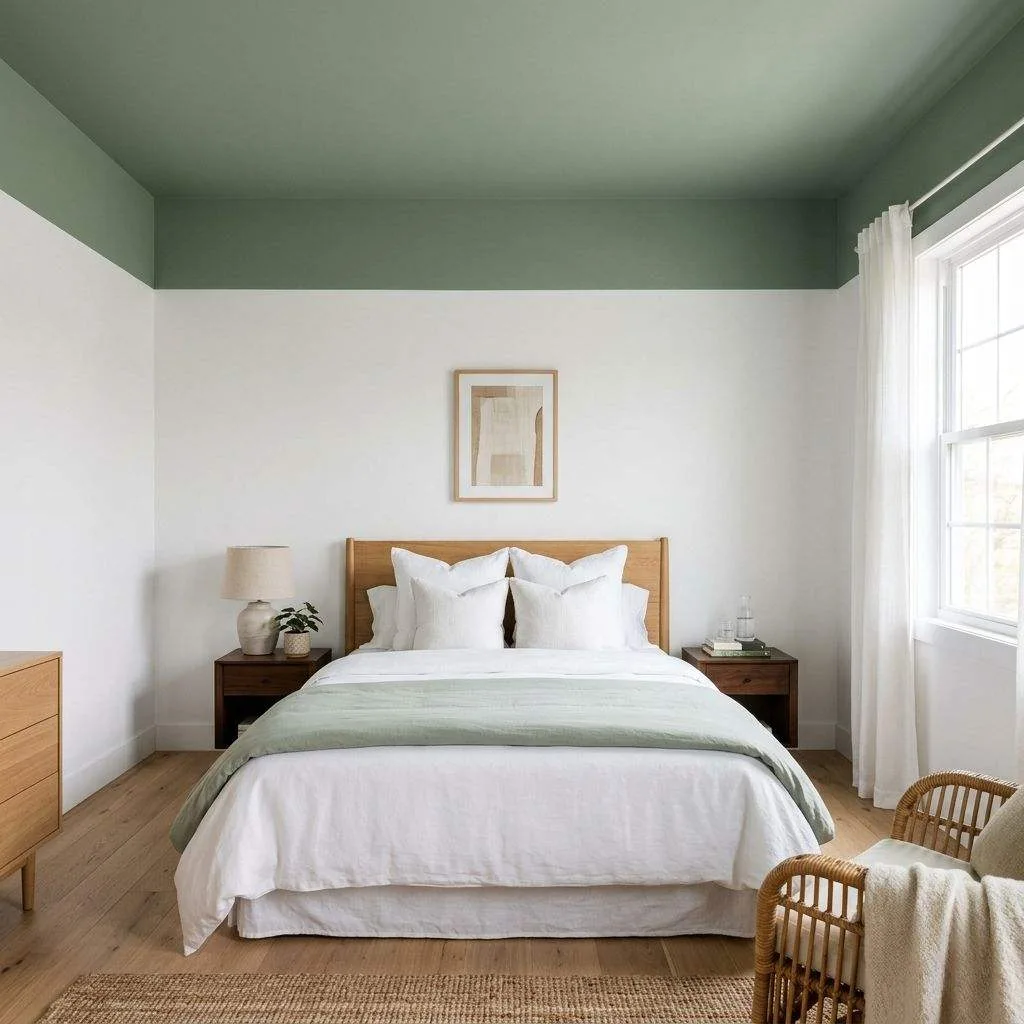 Sage Green Ceiling for an Unexpected Twist