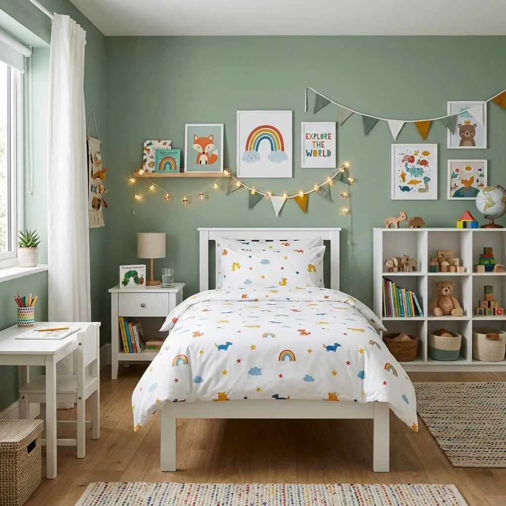 Sage Green Kids' Bedroom with Playful Touches