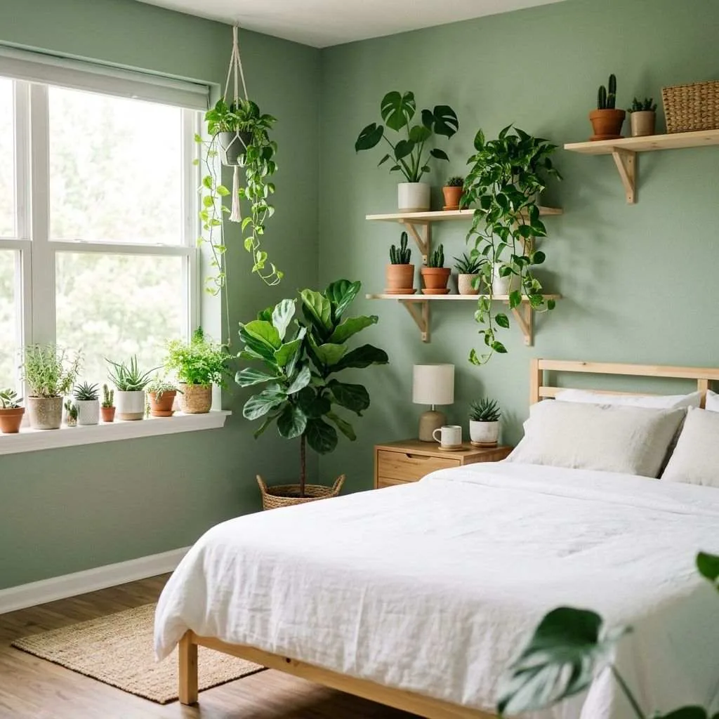 Sage Green with Indoor Plants for a Garden-Inspired Retreat