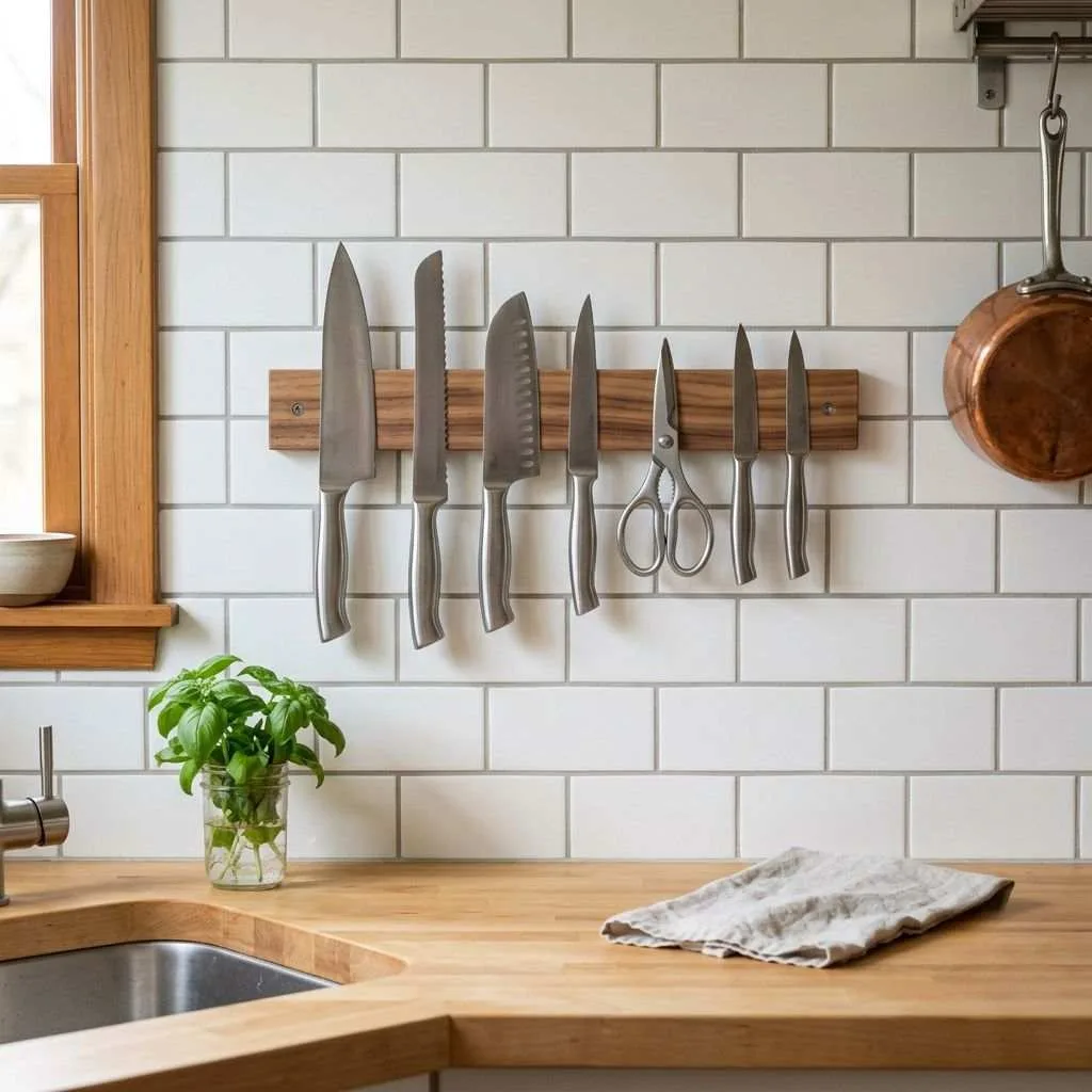 15 Small Kitchen Ideas for Apartments 7 Install Magnetic Knife Strips