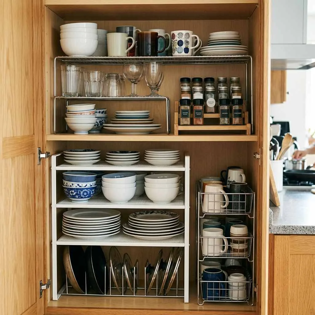15 Small Kitchen Ideas for Apartments 5 Maximize Cabinet Space with Stackable Organizers