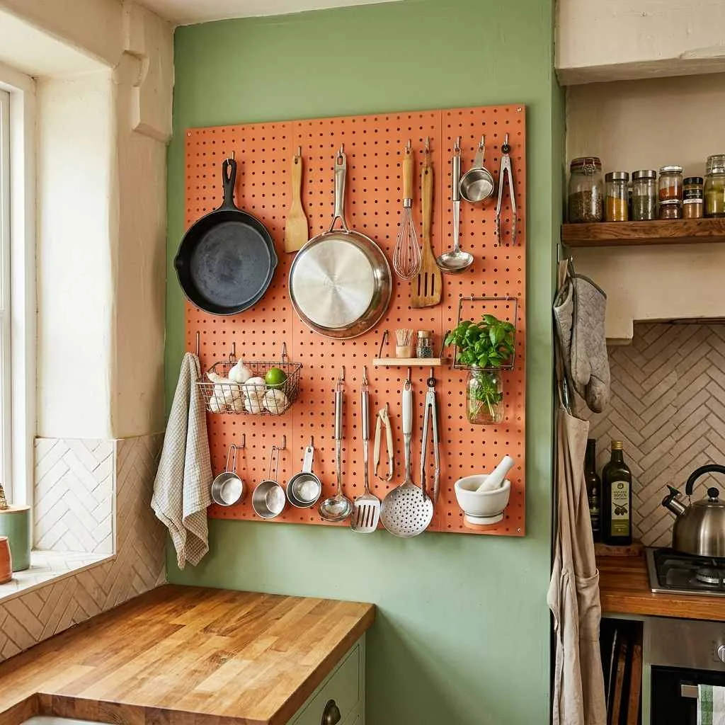 15 Small Kitchen Ideas for Apartments 3 Use a Pegboard for Kitchen Tools