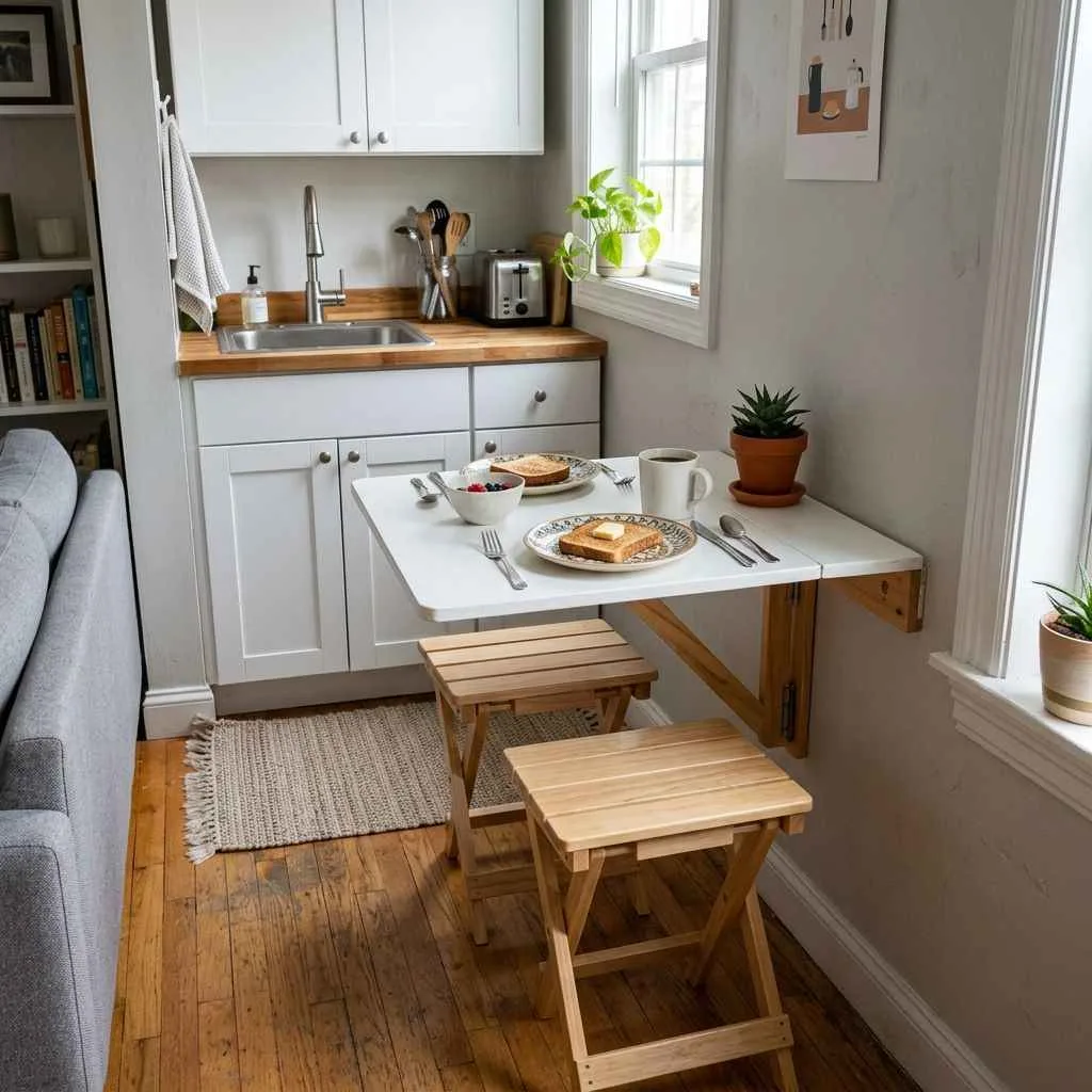 15 Small Kitchen Ideas for Apartments 9 Opt for a Fold-Down Wall Table