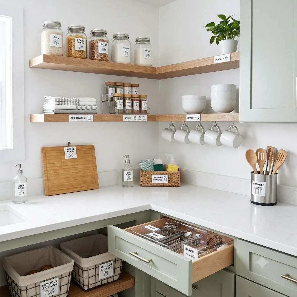 15 Small Kitchen Ideas for Apartments 16 Label Everything and Assign Every Item a Home