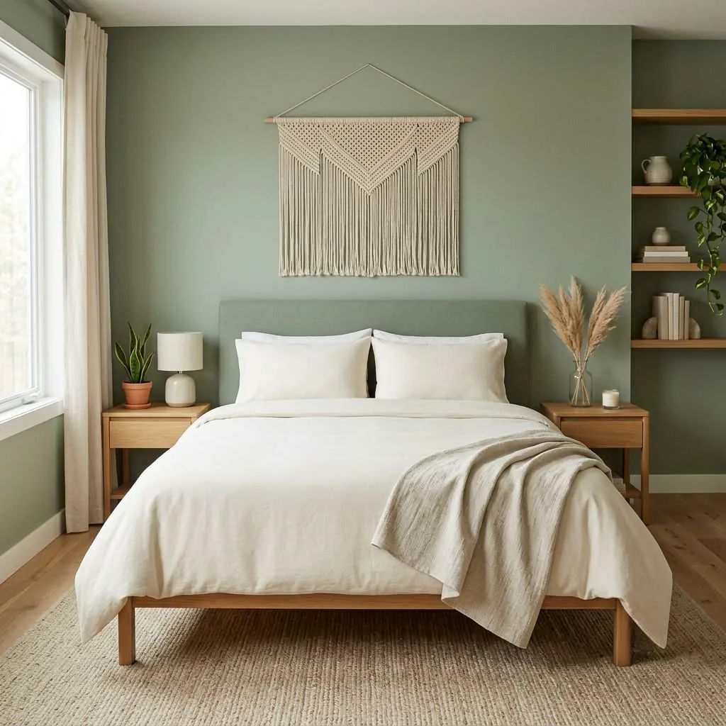 Soft Sage Green Earthy Bedroom