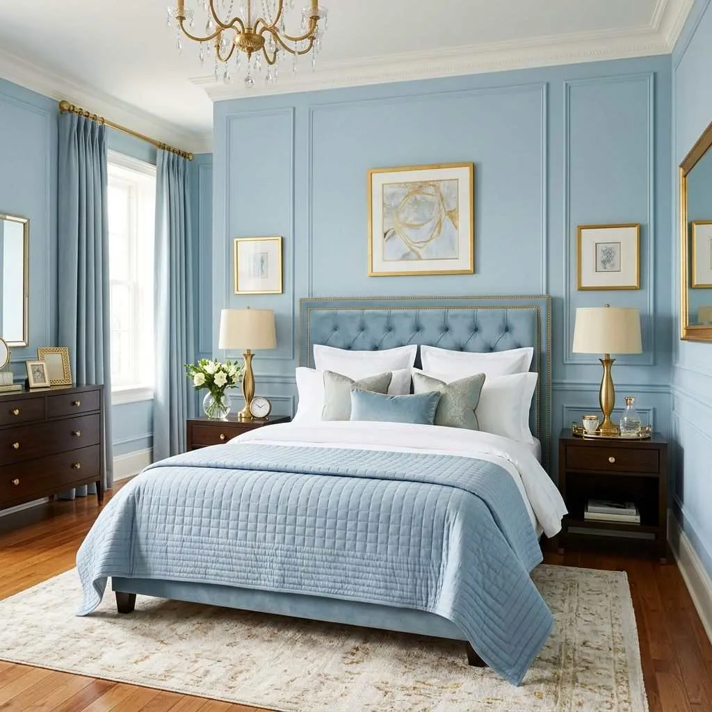 15 Stunning Soft Blue Bedroom Decor Ideas 15 Soft Blue and Gold Bedroom — A Match Made in Heaven