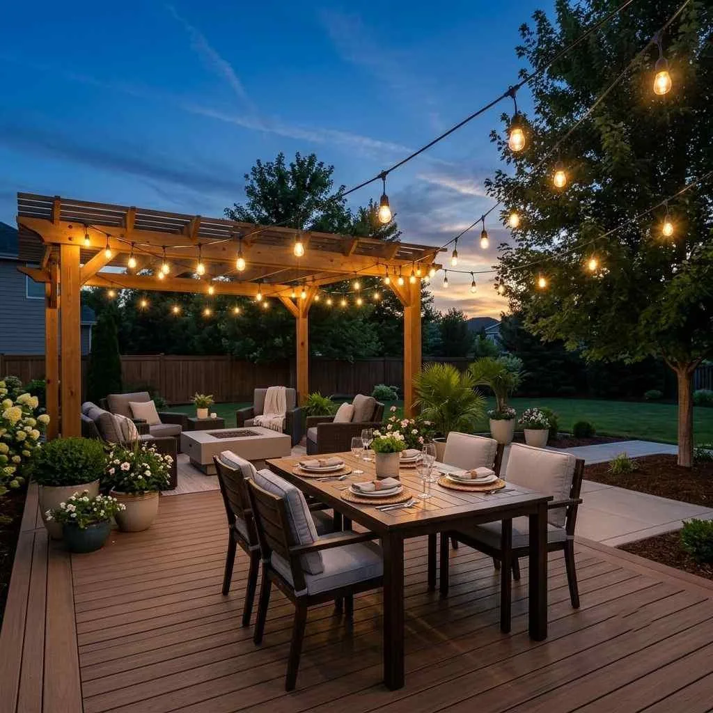 16 Summer Home Decor Ideas to Refresh Your Space 16 Add Outdoor String Lights for Evening Ambiance