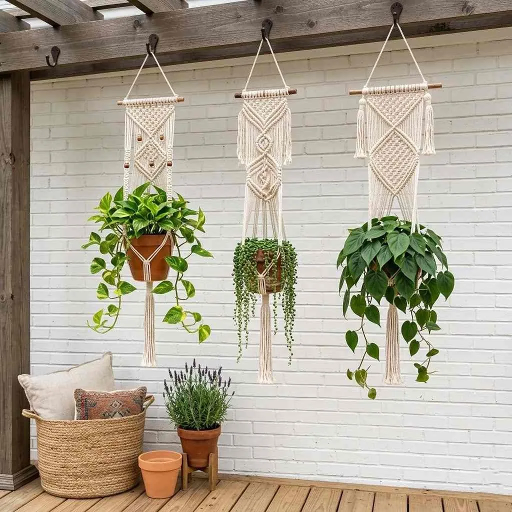 17 Summer Outdoor Decoration Ideas to Transform Your Backyard 4 Add Hanging Macrame Planters