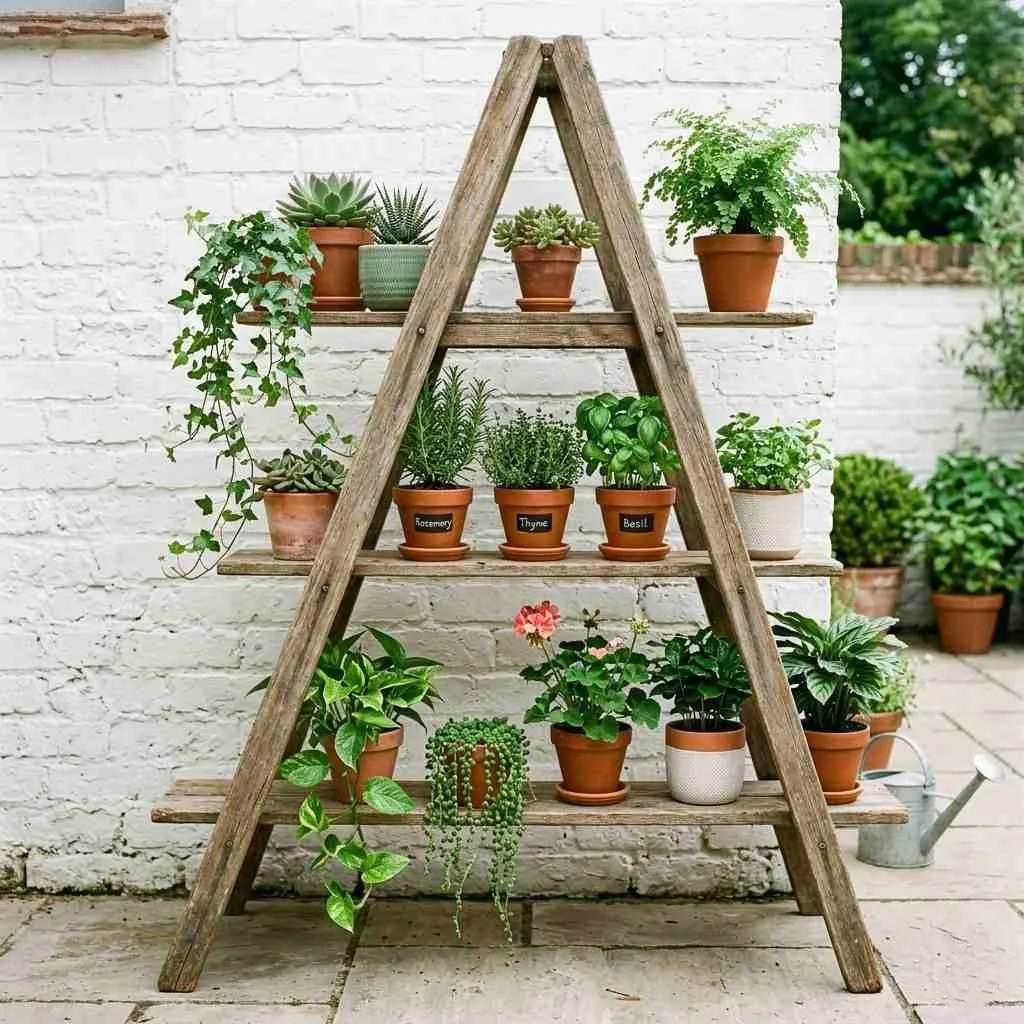 17 Summer Outdoor Decoration Ideas to Transform Your Backyard 10 Repurpose a Ladder as a Plant Stand