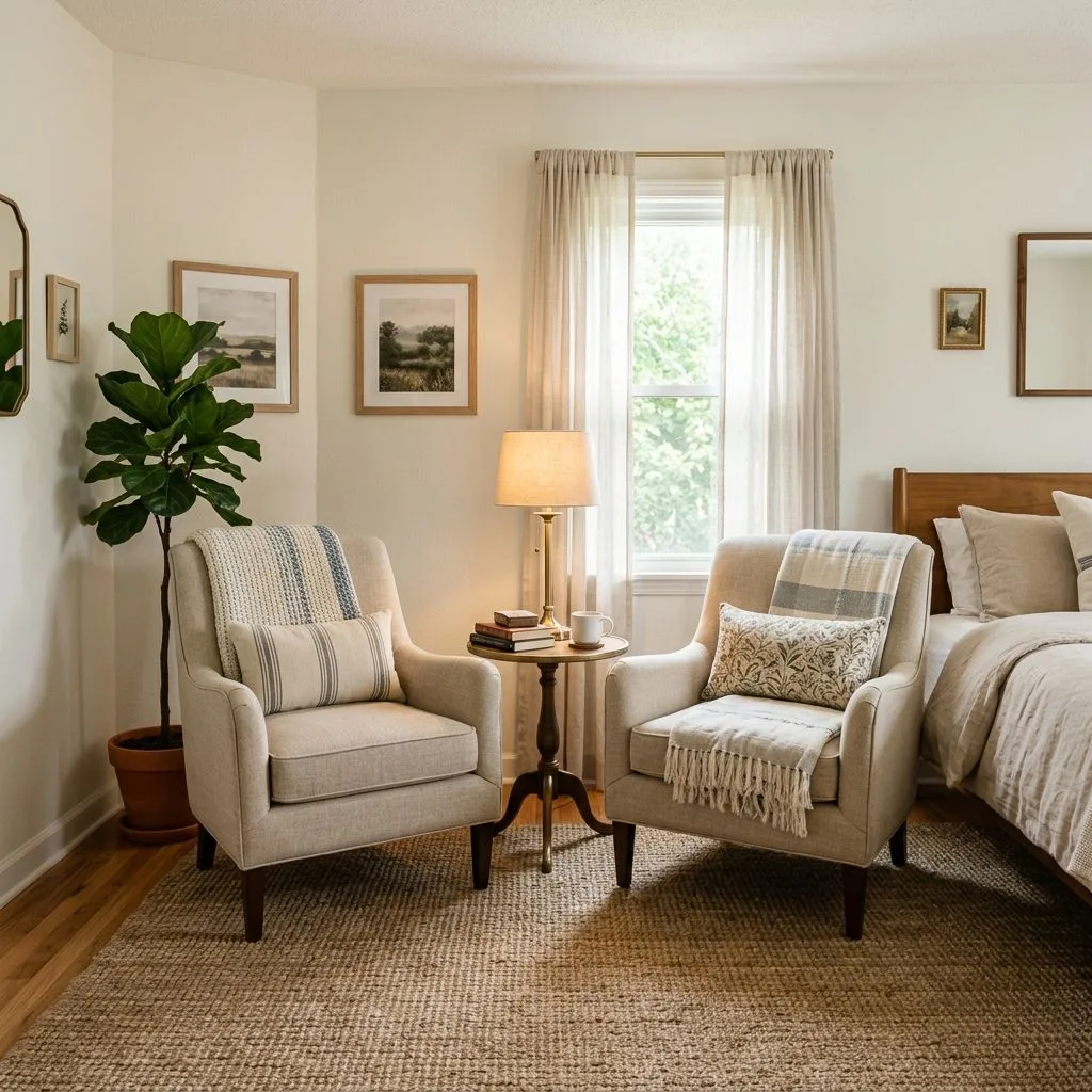 Twin Upholstered Chairs in the Bedroom Corner