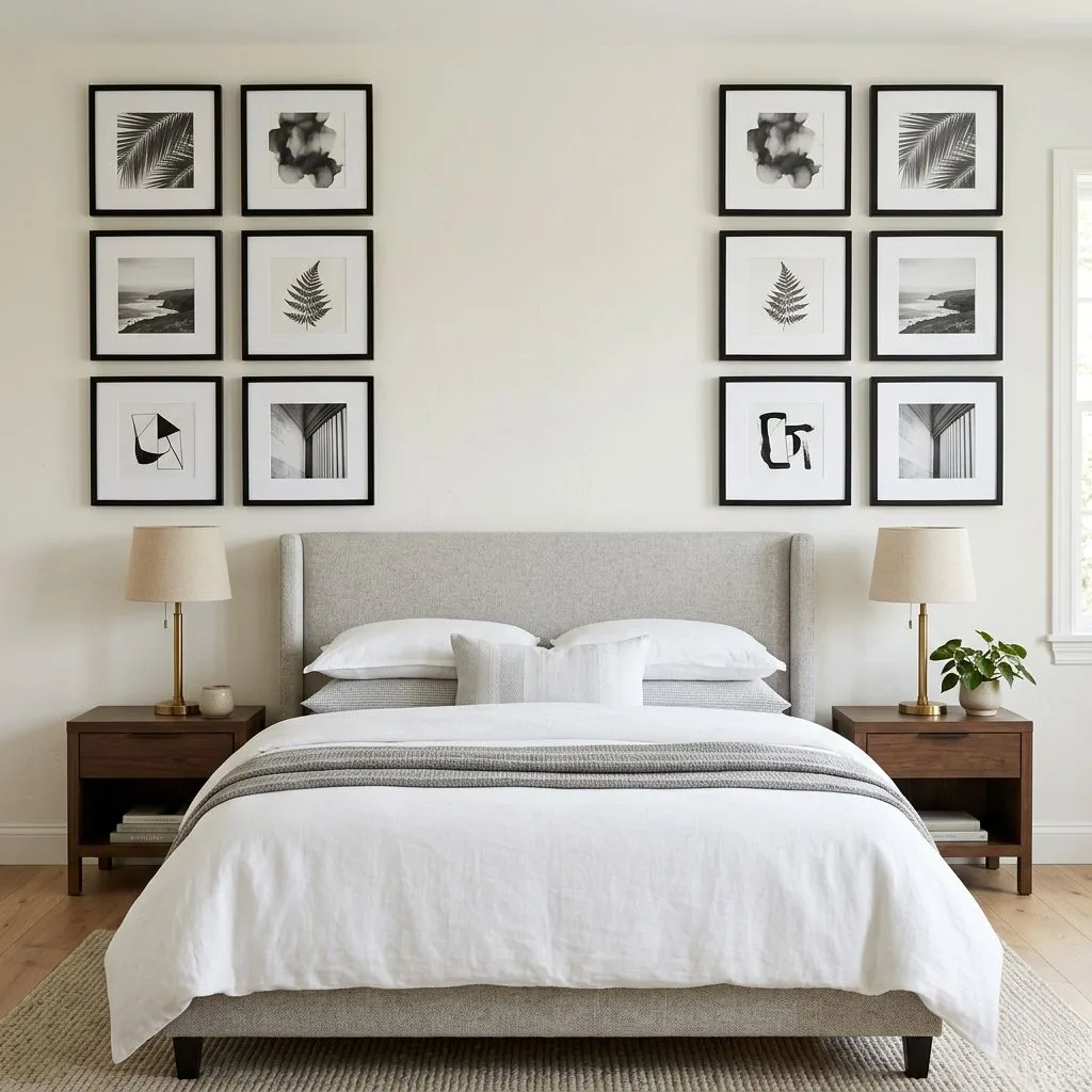 Symmetrical Gallery Wall Around the Headboard